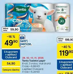 Tesco Tento Toaletní papír, 8 rolí, 3 vrstvy, více druhů nabídka
