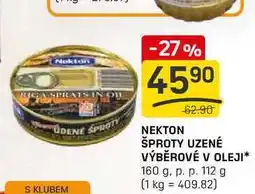 Flop NEKTON ŠPROTY UZENÉ VÝBĚROVÉ V OLEJI 160 g. p. p. 112 g nabídka
