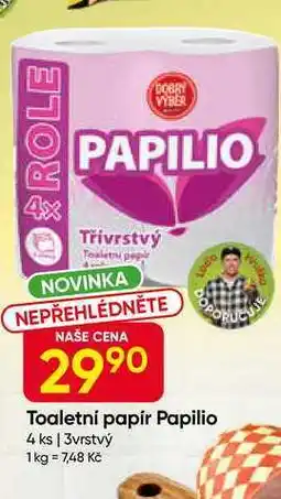Hruška DOBRÝ VÝBĚR Toaletní papír Papilio 4 ks, 3vrstvý nabídka