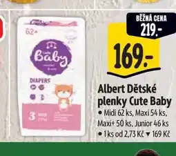 Albert Albert Dětské plenky Cute Baby Midi 62 ks, Maxi 54 ks, Maxi+ 50 ks, Junior 46 ks nabídka