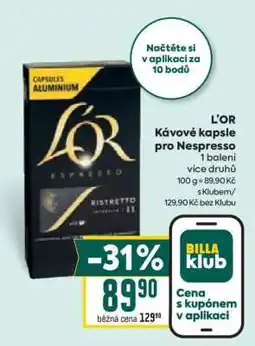 Billa L’OR kávové kapsle pro Nespresso nabídka