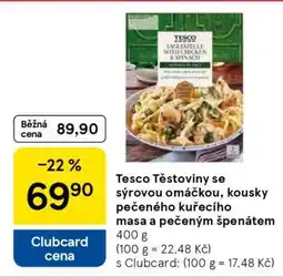 Tesco Tesco Těstoviny se sýrovou omáčkou, kousky pečeného kuřecího masa a pečeným špenátem nabídka