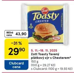 Tesco Zott Toasty Tavený plátkový sýr s Chesterem nabídka