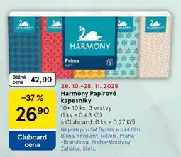 Tesco Harmony papírové kapesníky nabídka