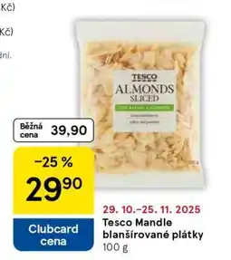 Tesco Tesco Mandle blanšírované plátky nabídka