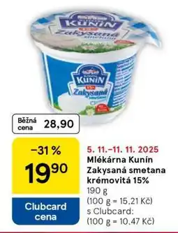 Tesco Mlékárna Kunín Zakysaná smetana krémovitá 15% nabídka