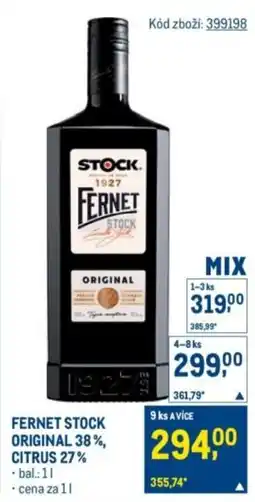 Makro Fernet stock original 38%, citrus 27% nabídka