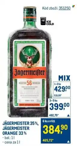 Makro Jägermeister 35%, jägermeister orange 33% nabídka