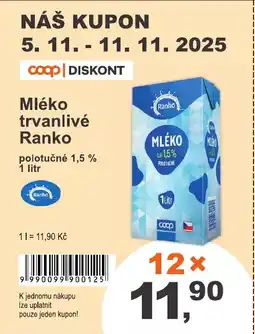 COOP DISKONT Mléko trvanlivé Ranko nabídka