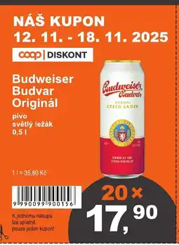 COOP DISKONT Budweiser Budvar Originál nabídka