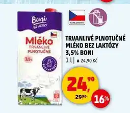 Penny Market TRVANLIVE PLNOTUČNÉ MLÉKO BEZ LAKTÓZY 3,5% BONI, 1 l nabídka