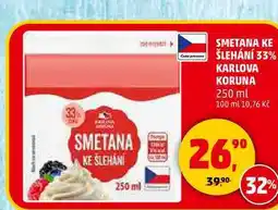 Penny Market SMETANA KE ŠLEHÁNÍ 33% KARLOVA KORUNA, 250 ml nabídka