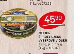 Flop NEKTON ŠPROTY UZENÉ VÝBĚROVÉ V OLEJI 160 g. p. p. 112 g nabídka