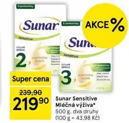 Tesco Sunar Sensitive mléčná výživa, 500 g, dva druhy nabídka