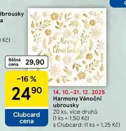 Tesco Harmony Vánoční ubrousky, 20 ks, více druhů nabídka