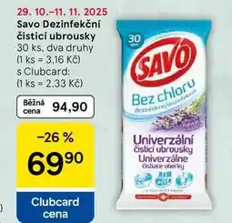 Tesco Savo Dezinfekční čisticí ubrousky, 30 ks, dva druhy nabídka