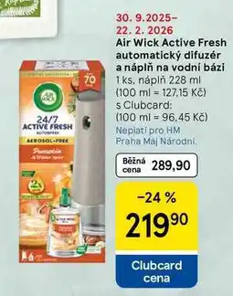 Tesco Air Wick Active Fresh automatický difuzér a náplň na vodní bázi, 1 ks, náplň 228 ml nabídka