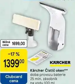 Tesco Kärcher Čistič oken, doba provozu baterie 25 min, zásobník na vodu 100 ml nabídka