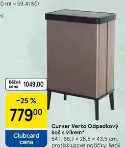 Tesco Curver Verto Odpadkový koš s víkem, 54 l, 68.7 x 26.5 x 43.5 cm. protiskluzové nožičky, šedý nabídka
