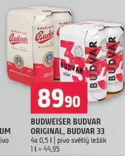 Terno Budweiser budvar original, 33 4x0,5l nabídka
