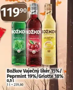 COOP TIP Božkov Vaječný likér 15%/ Peprmint 19%/Griotte 18% nabídka