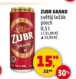 Penny Market ZUBR GRAND světlý ležák plech, 0,5 l nabídka