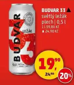Penny Market BUDVAR 33 světlý ležák plech, 0,5 l nabídka