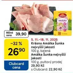 Tesco Krásno Amálka Šunka nejvyšší jakosti, 100 g, balená nabídka