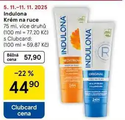 Tesco Indulona krém na ruce, 75ml, vybrané druhy nabídka