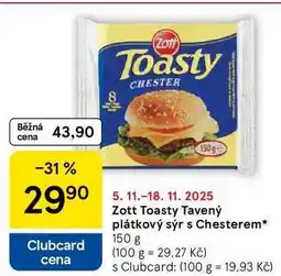 Tesco Zott Toasty Tavený plátkový sýr s Chesterem, 150 g nabídka
