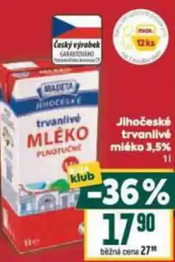 Billa Madeta Jihočeské trvanlivé mléko 3,5% nabídka