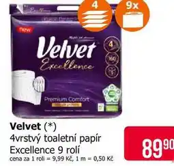 Teta Velvet 4vrstvý toaletní papír Excellence 9 rolí nabídka
