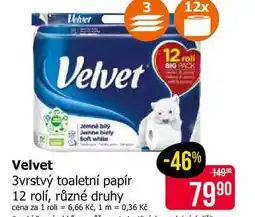 Teta Velvet 3vrstvý toaletní papír 12 rolí, různé druhy nabídka