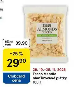 Tesco Tesco Mandle blanšírované plátky, 100 g nabídka