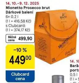 Tesco Mionetto Prosecco brut Dárkové balení, 6x 0.2 l nabídka