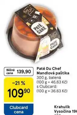 Tesco Paté Du Chef Mandlová paštika, 300 g, balená nabídka