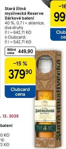 Tesco Stará žitná myslivecká Reserve Dárkové balení 40 %, 0.7 1+ sklenice nabídka