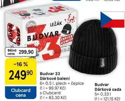 Tesco Budvar 33 Dárkové balení, 6x 0.5 1. plech + čepice nabídka
