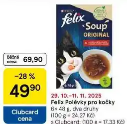 Tesco Felix Polévky pro kočky, 6x 48 g, dva druhy nabídka