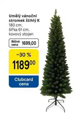 Tesco Umělý vánoční stromek štíhlý K, 180 cm. šířka 61 cm. kovový stojan nabídka