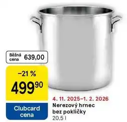 Tesco Nerezový hrnec bez pokličky, 20,5 | nabídka