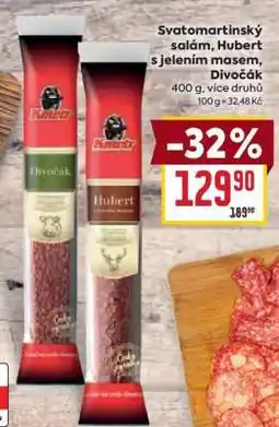 Billa Svatomartinský salám, Hubert s jelením masem, Divočák nabídka