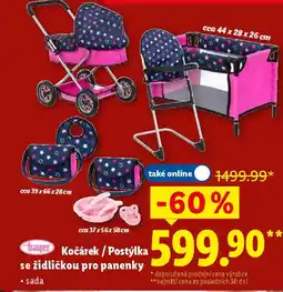 Lidl Kočárek / Postýlka se židličkou pro panenky nabídka