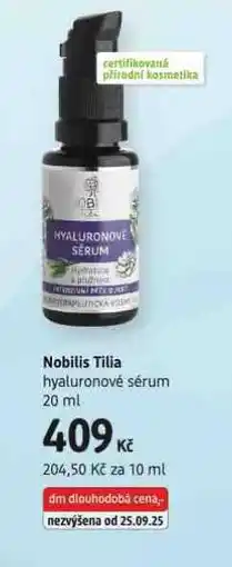 dm drogerie Nobilis tilia hyaluronové sérum nabídka