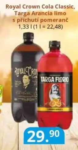 Potraviny CZ Royal crown cola classic, targa arancia limo s příchutí pomeranč nabídka