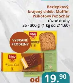 Potraviny CZ Bezlepkový, krájený chléb, Muffin, Piškotový řez Schär různé druhy nabídka