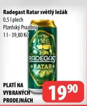 Partner Maloobchodní síť Radegast Ratar světlý ležák PLATÍ NA VYBRANÝCH nabídka