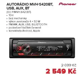 Auto Kelly PIONEER Autorádio mvh-s420bt, usb, aux, bt nabídka