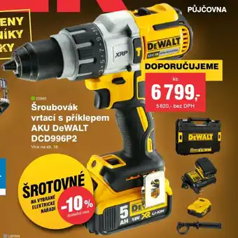 Šroubovák vrtací s příklepem aku dewalt dcd996p2