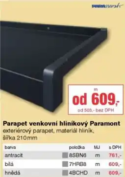 DEK Parapet venkovní hliníkový Paramont nabídka